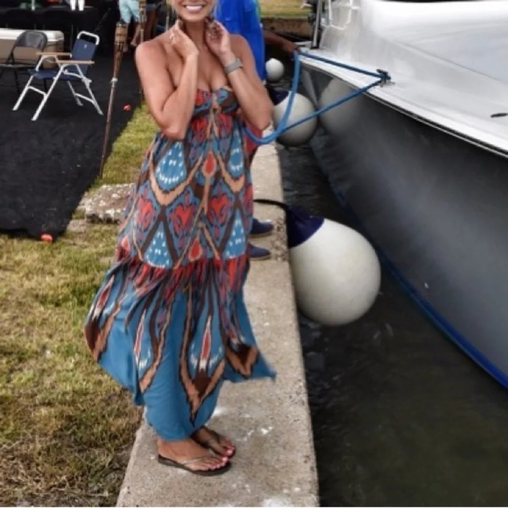 Free People Blue Ikat Backless Strapless Maxi Dress - Picture 4 of 10
